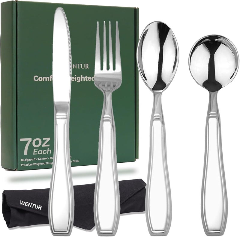 Wentur Weighted Utensils for Hand Tremors and Parkinsons, Arthritis, Weak Hand Grip - Weighted Silverware for Hand Tremors - Adaptive Utensils for Elderly - Parkinsons Aids for Living Parkinsons Gadgets Gift - Image 1
